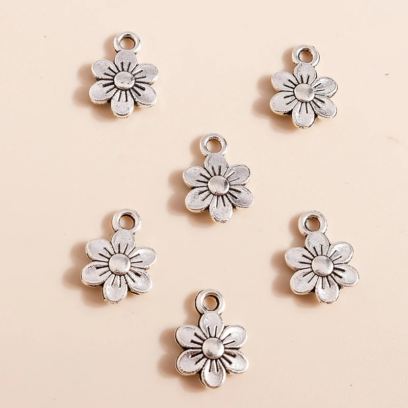 40 Stück 9x13mm Niedliche Legierungs-Blumenanhänger für Schmuckherstellung, Ohrringe, Halsketten, Armbänder, DIY-Bastelzubehör – Detail 4