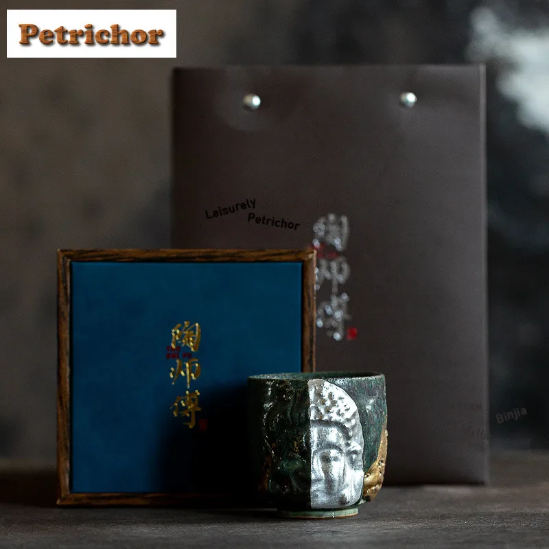 

80ml Silver Drawing Dunhuang Radiant Person Face Teacup Ancient Tea Bowl Jug Tea-tasting Meditation Cup Jianzhan Master Cups