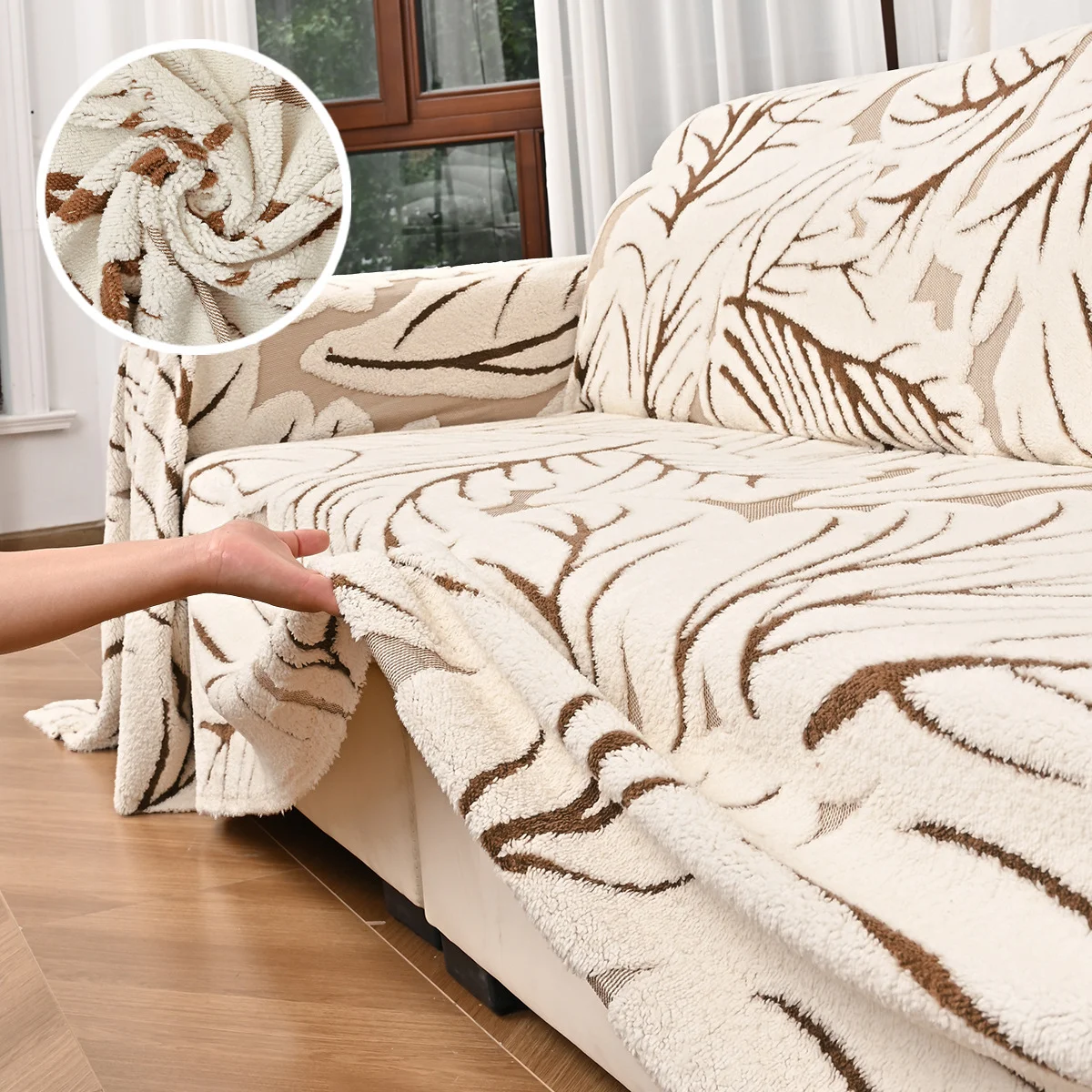 1pc Soft Chenille Sofa Throw Blanket with 3D Textured Leaf Pattern, Cozy Couch Cover, Furniture Protector for Living Room