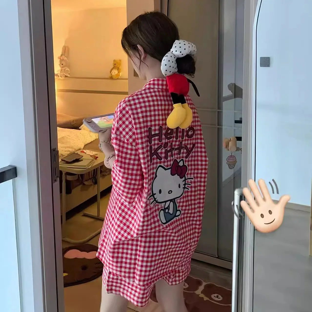 

Комплект женской пижамы Y2K: свободный крой, повседневный стиль, весна-осень, с длинными рукавами и брюками, мультяшный дизайн, милый, для студенток, модная домашняя одежда