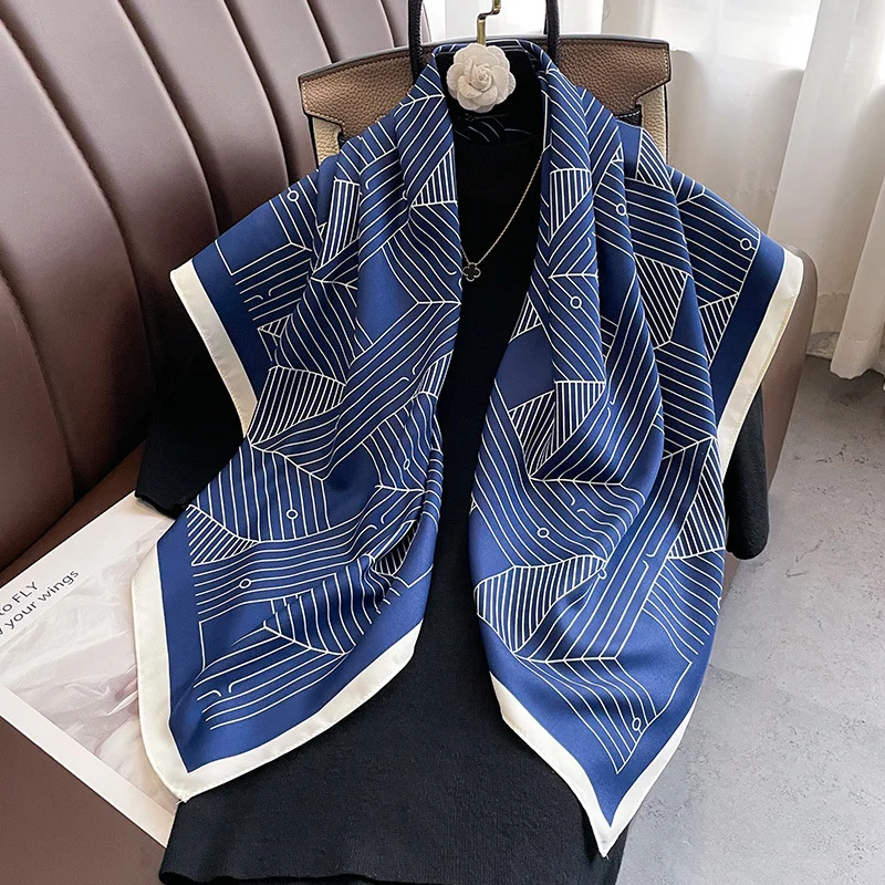 2024 Luxury Brand Square Scarf Design Shawl Wrap 90cm Print Twill Silk Women Hijab Female Foulard Headband Bandana