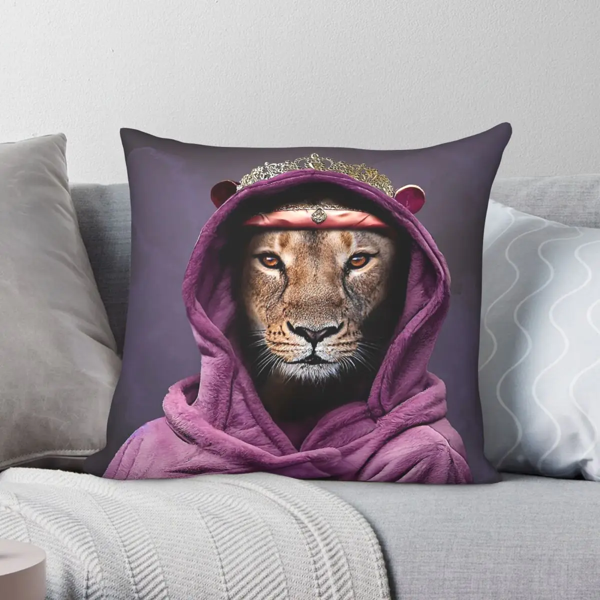 Queen Lioness Art Square Pillowcase Polyester Linen Velvet Pattern Zip Decorative Pillow Case Car Cushion Case