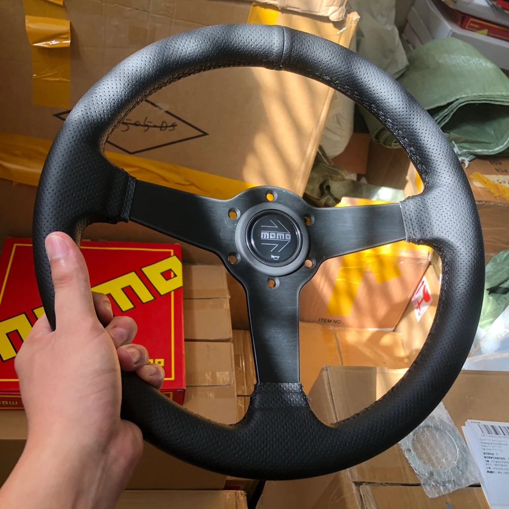 Racing Flat 13Inch MOMO Steering Wheel Drift Car Rally JDM MOMO Real Leather Steering Wheel Volantes For VW HONDA TOYOTA BMW