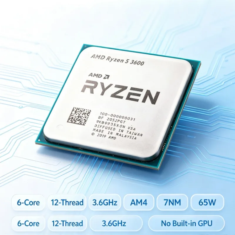 Processeur de bureau Ryzen 5 3600 6 cœurs 12 threads 3,6 GHz Socket AM4 7 nm 65 W TDP sans GPU intégré