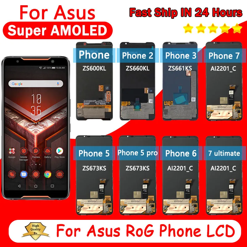 Super AMOLED Series Screen LCD For ASUS ROG Phone 1 2 3 5 5S 5S Pro 5 Pro 6 6 Pro 7 7 Ultimate LCD Touch Screen Digitizer Assemb