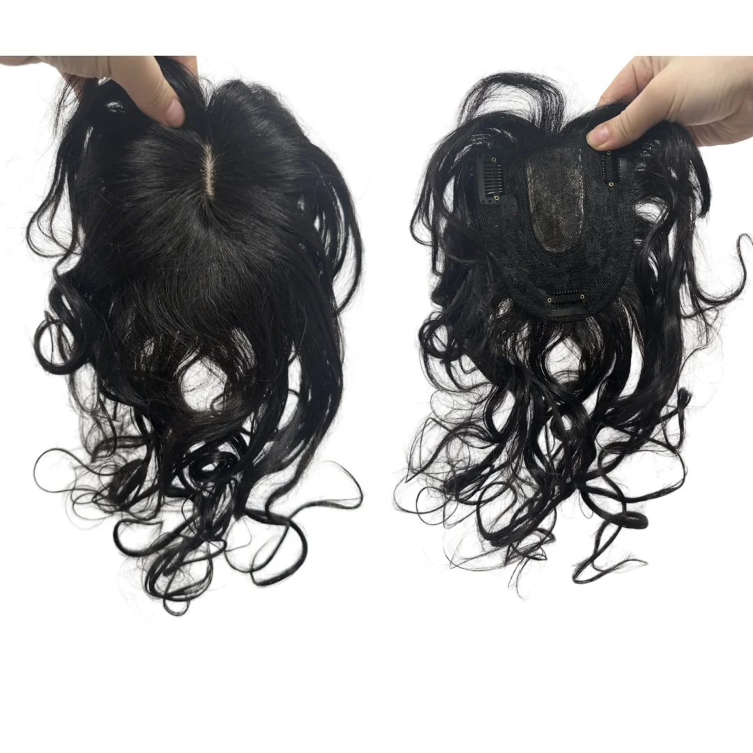 Satifresion 35cm Curly Hair Topper for Women 100% Brazlian Human Hair Clips on Hair Toppers for Women with Thin Hair