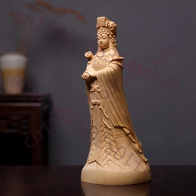 Hand-Carved Hinoki Wood Mazu Statue - 7.9/11.8