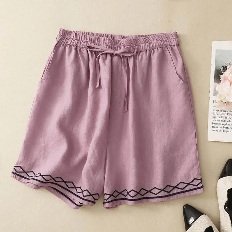 Shorts for Women 2026 Summer Cotton Linen Casual Workwear Korean Style Drawstring Elastic Waist Wide Leg Pants Vintage Clothes