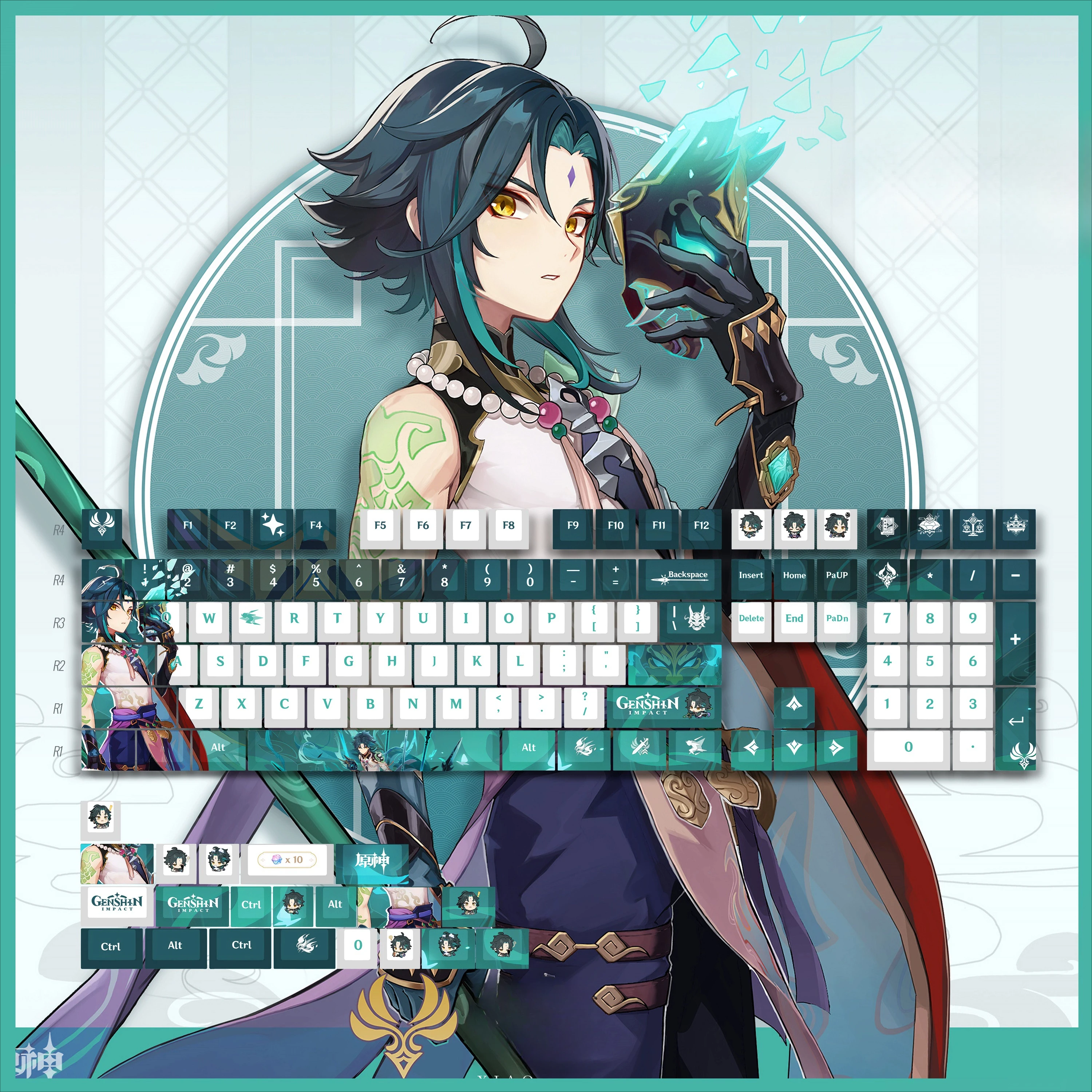 

Genshin Impact Xiao Keyboard Keycaps PBT Hot Sublimation anime Personalized Chery Mechanical Keyboard