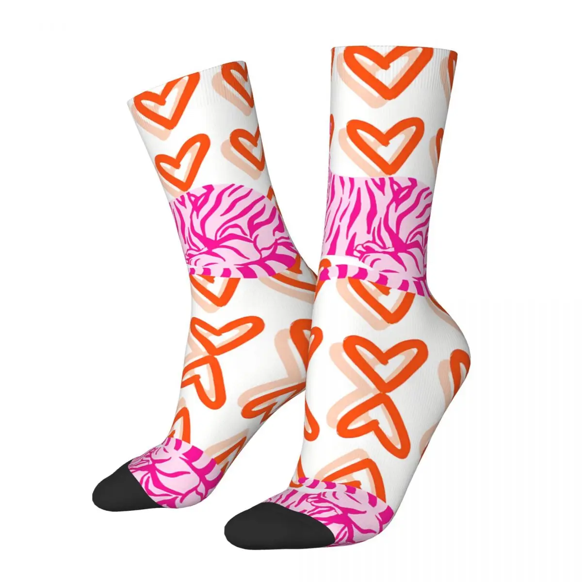 Vintage Orange And Pink Tiger And Heart Abstract Men's compression Socks Unisex Harajuku Seamless Printed Novelty Crew Sock