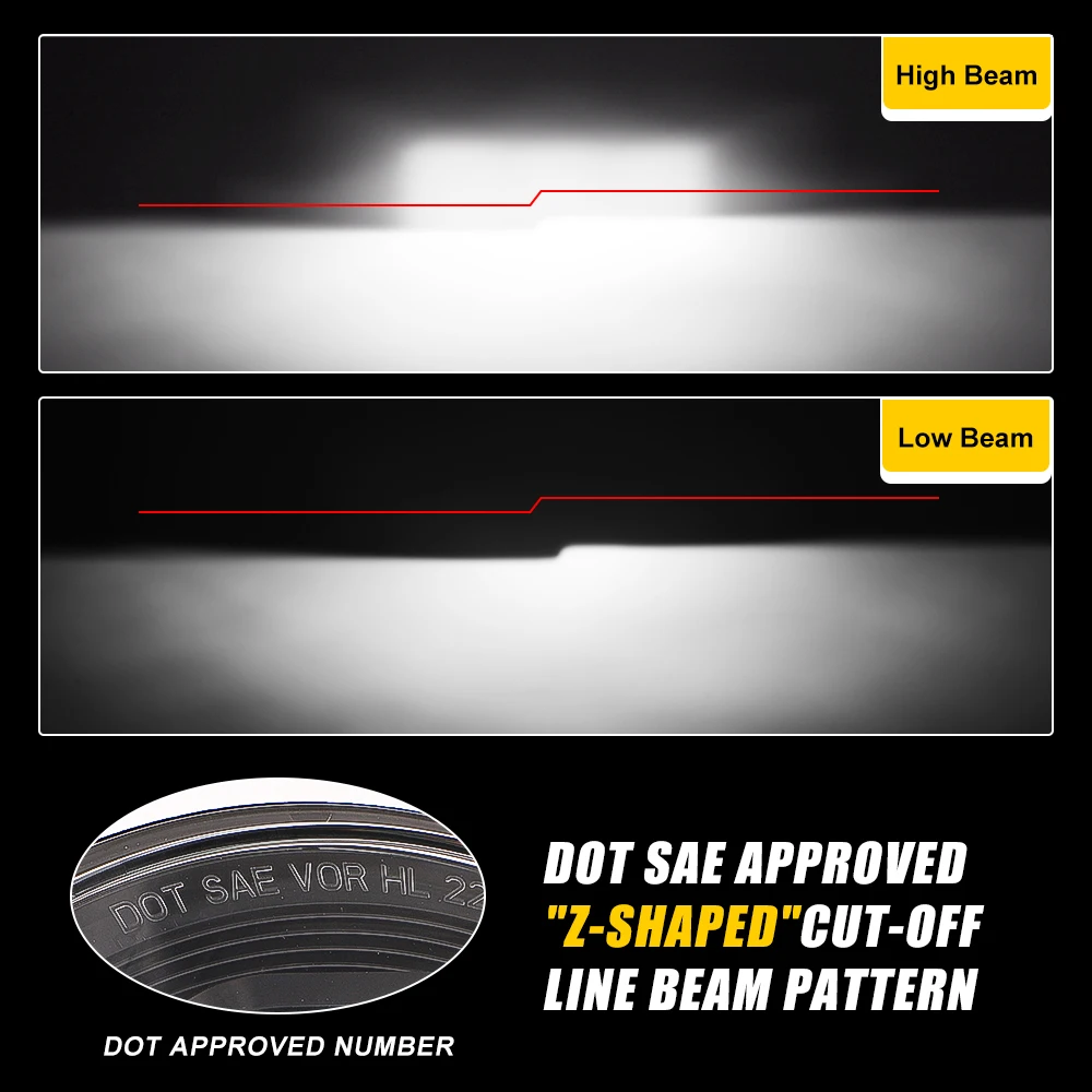 E-mark DOT Approved 7" Inch Motorcycle LED Headlight DRL Lamp For Harley Davidsion Yamaha BMW Lada Jeep JK Chevy Ford Headlamp view 4