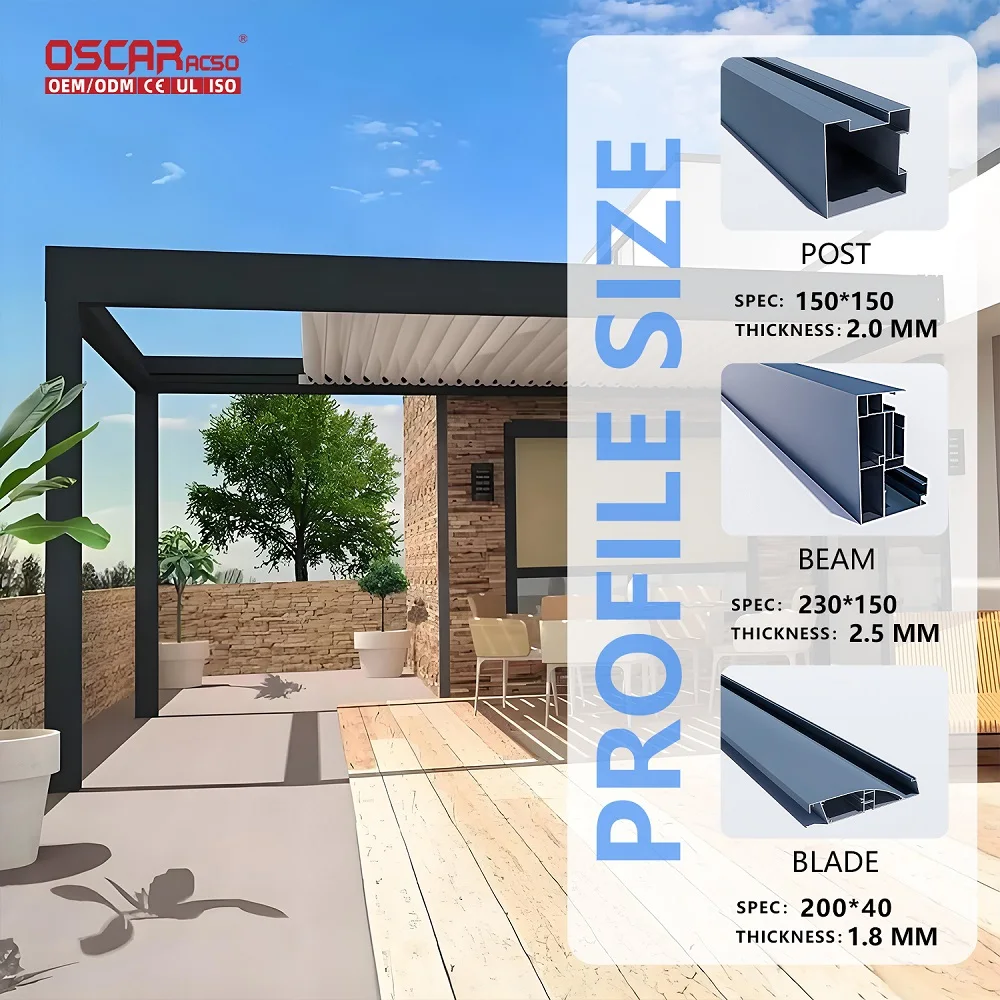 3X3 3X4 4X4 6X4m Modern Outdoor Garden Waterproof Bioclimatic Louvered  for Patio and Balcony in Europe Pergola view 6