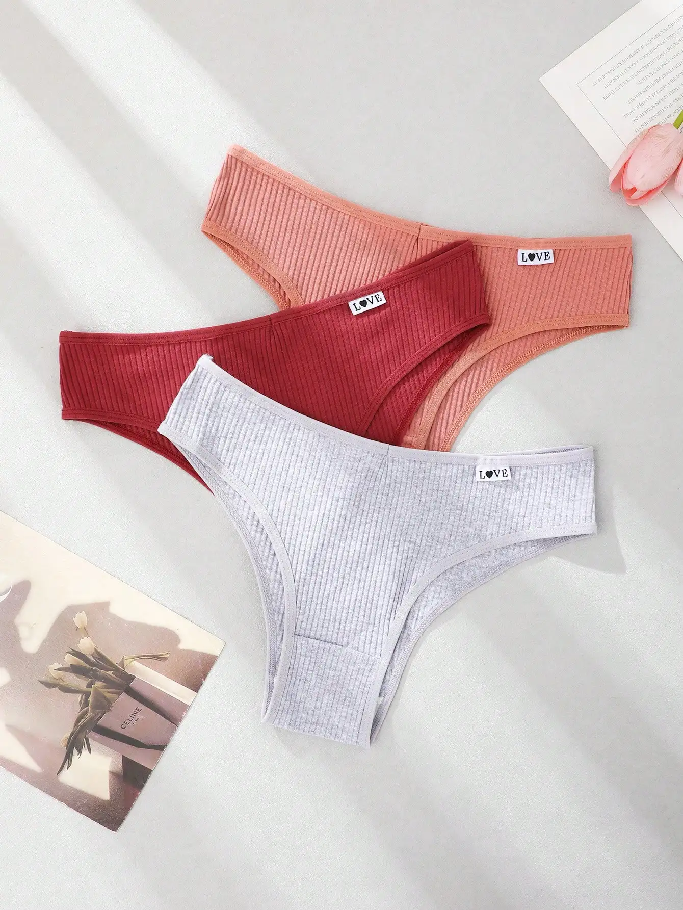 5 Stück/Packung Damen-Slips mit niedrigem Bund, niedriger Taille, niedlichem Aufdruck und Buchstaben-Design, hochelastisch – Detail 12