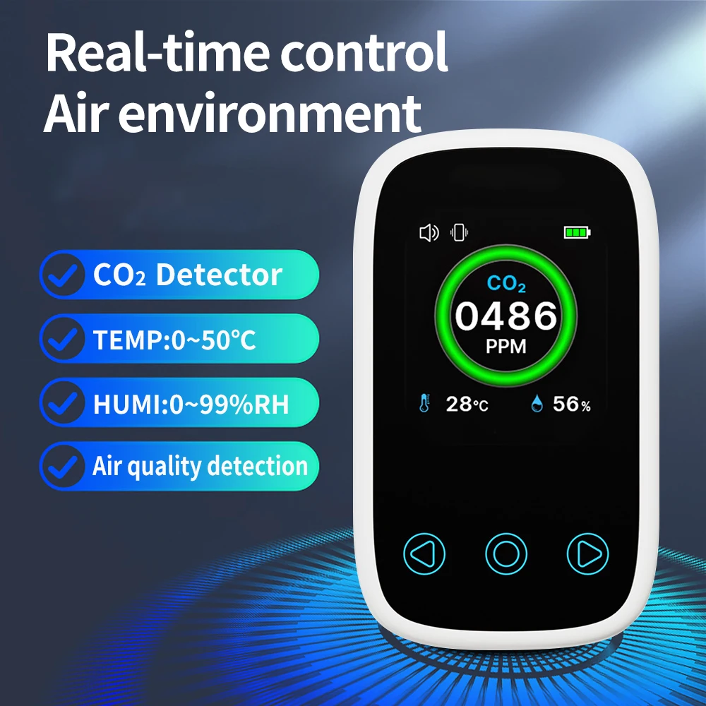 

Mini 3 in 1 Carbon Dioxide Detector CO2 Temp Humidity Air Quality Detector USB Charging Portable CO2 Alarm for Indoor Travel