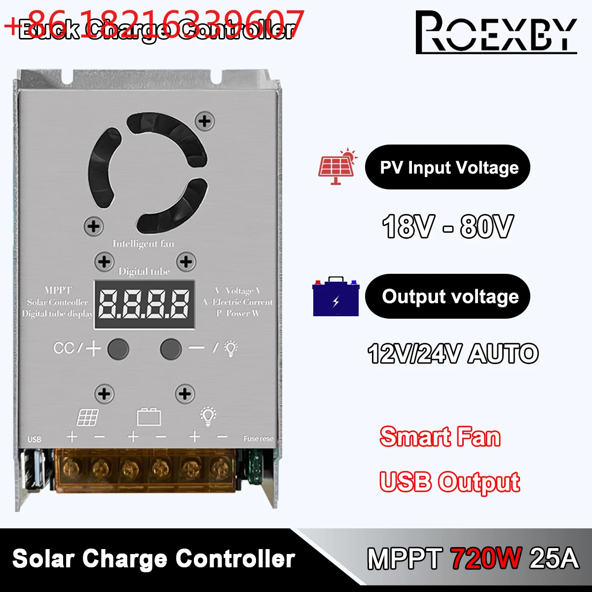 

TAO MPPT 720W Stepdown 25A Solar Controller 18V-80V Input Charging For 12V 24V Lithium Lead-acid Gel Battery Real-time Tracking