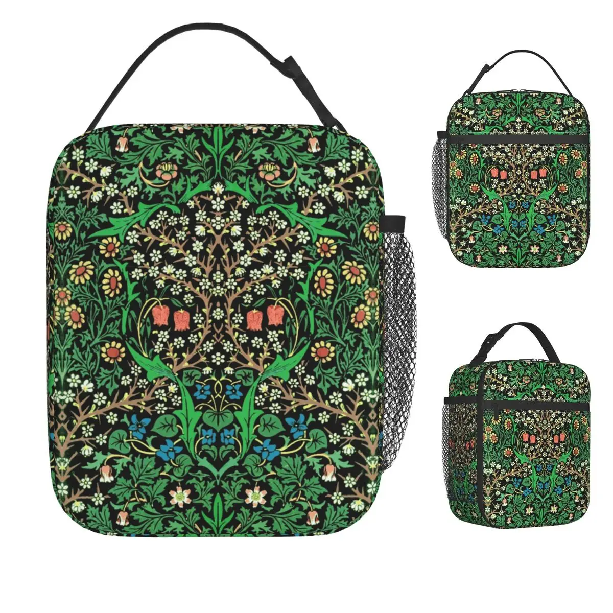William Morris Lunch Bag Jacobean Floral Retro Lunch Box For Child Office Portable Insulated Cooler Bag Graphic Tote Food Bags