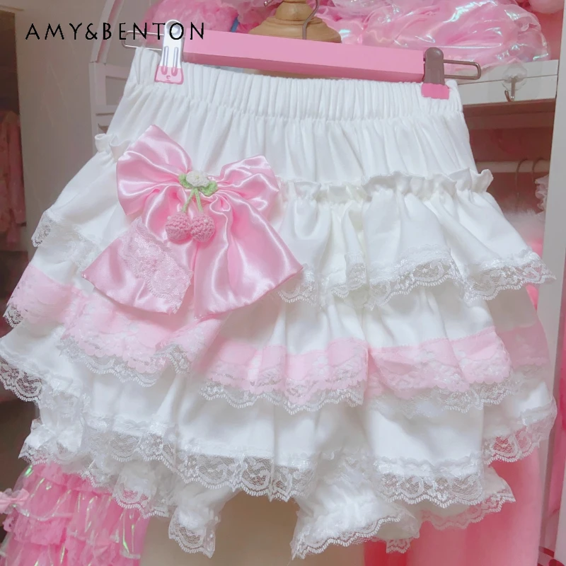 

Original Japanese Design Sweet Cute Lace Trim Puffy Women's Half Skirt 2025 Autumn New Versatile Age-Reducing Mini Skirts Ladies