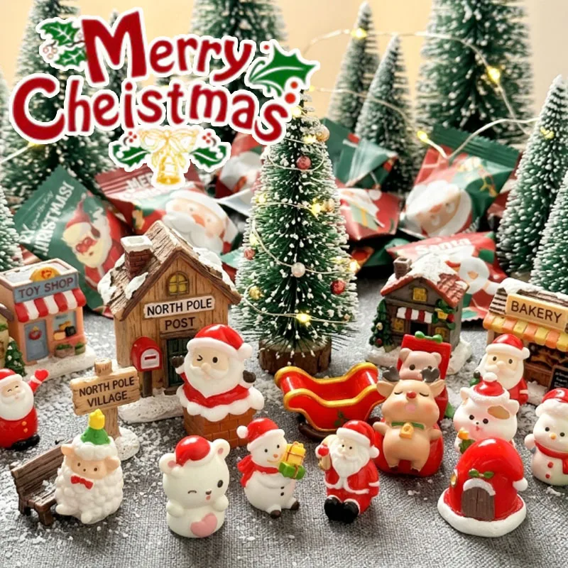 1-50PCS Christmas Resin Mini Ornaments Santa Claus Snowman Reindeer Micro Landscape for Dollhouse Fairy Garden Party Decor