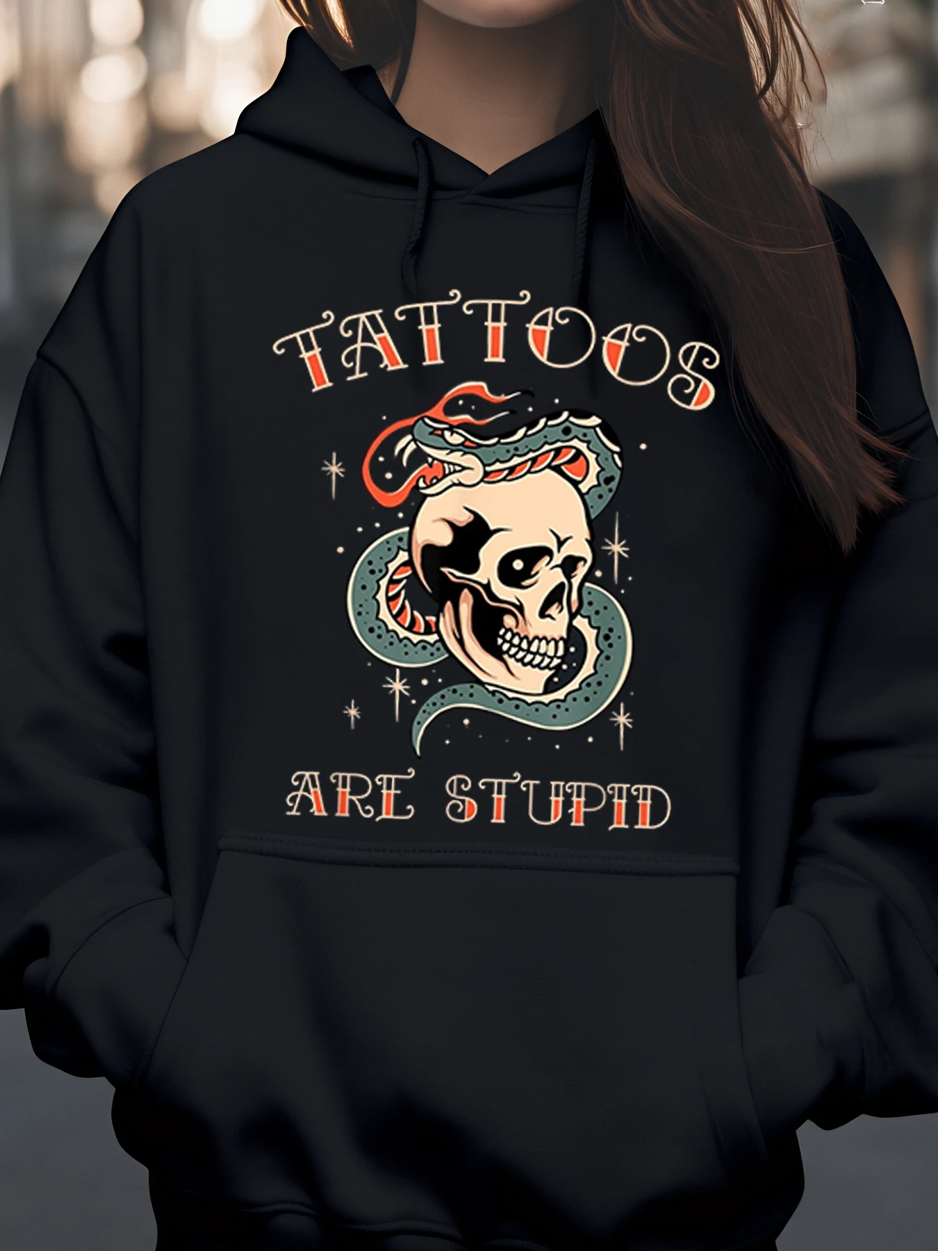 

Толстовка с капюшоном и татуировкой черепа в виде змеи, повседневная одежда унисекс на Хэллоуин