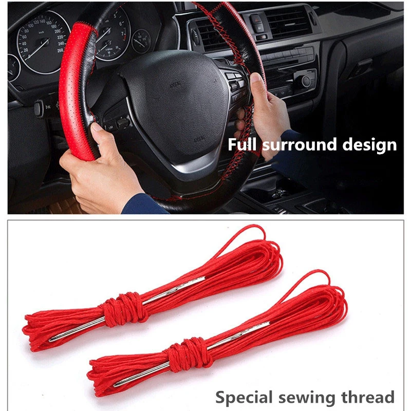 DIY Braid on the Steering Wheel Soft Genuine Leather Steering Wheel Cover 38cm Universal Steering Covers With Needle and Thread