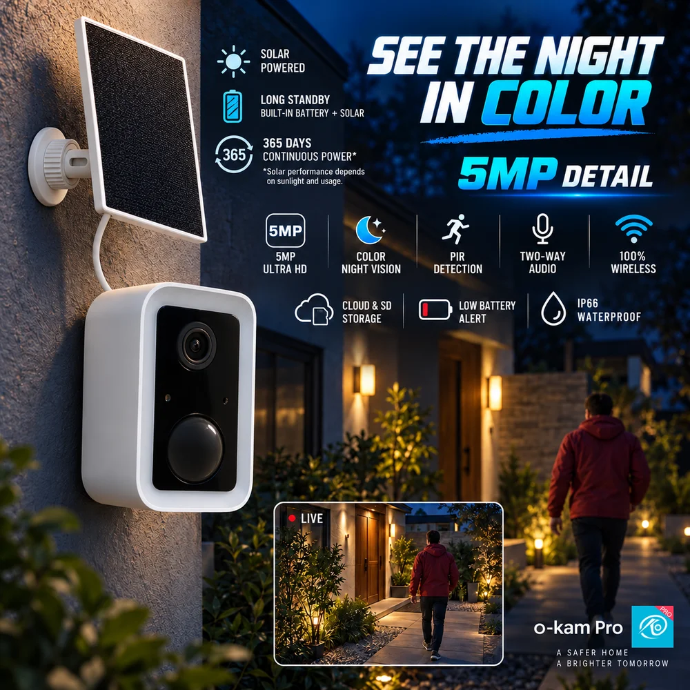 5MP Solar Powered Security Camera Outdoor WiFi IP Camera AI Motion Detection 135° Wide Angle IP67 Waterproof CCTV Surveillance