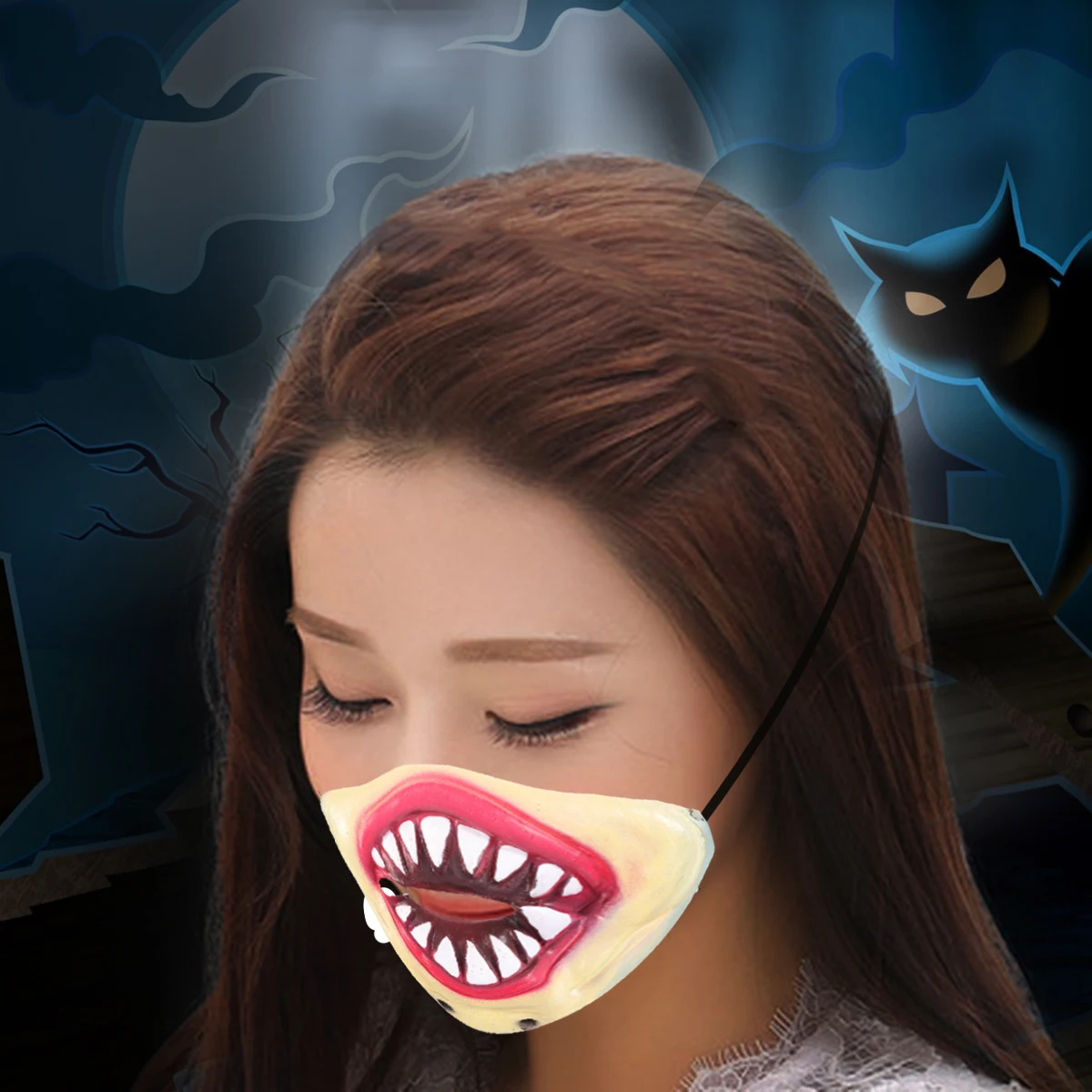 

Shark Mouth Mask Jaw Creepy Halloween Animal for Adults The Funny Costume Half Face Apparel