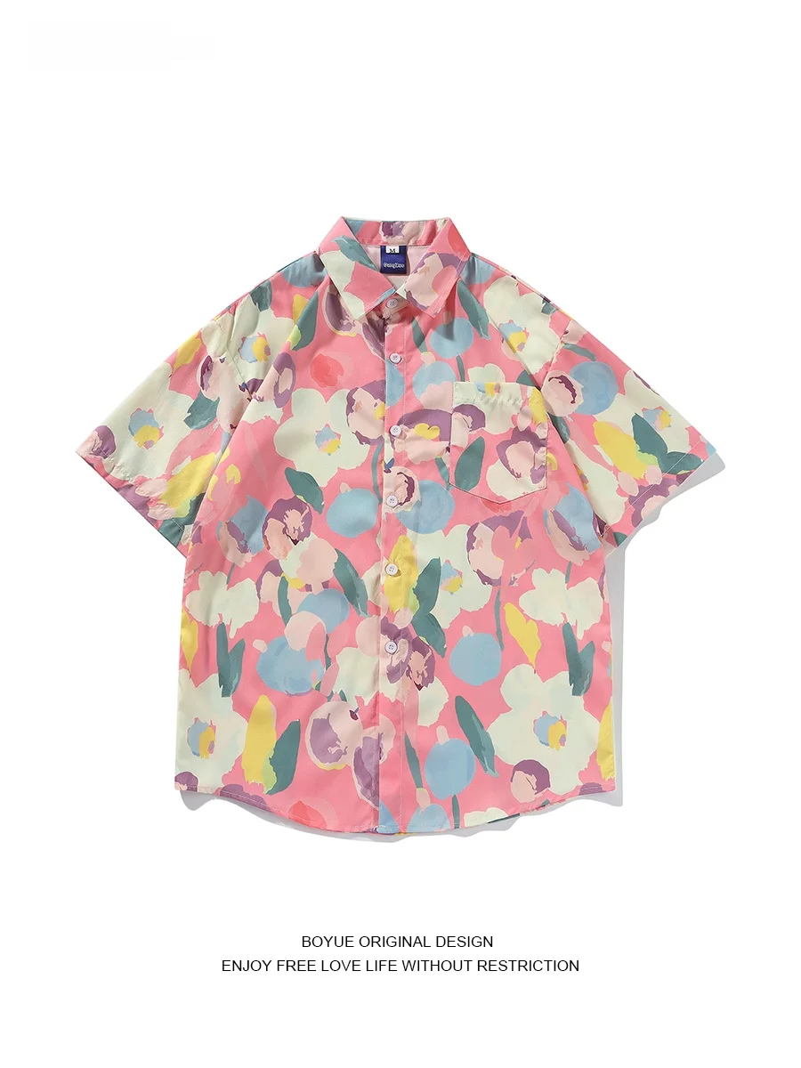 

Boyue Casual Floral Print f Sve irt for Boys Summer Leisure ort Sve Men's irt Trendy And Haome Youth Faion
