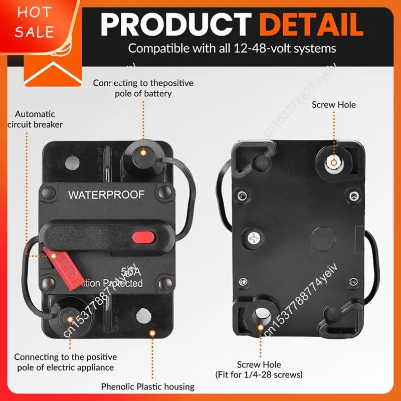 Disjoncteur automobile 50 ampères avec réinitialisation manuelle, porte-fusible étanche pour moteurs de pêche à la traîne, bateaux et automobile A62X