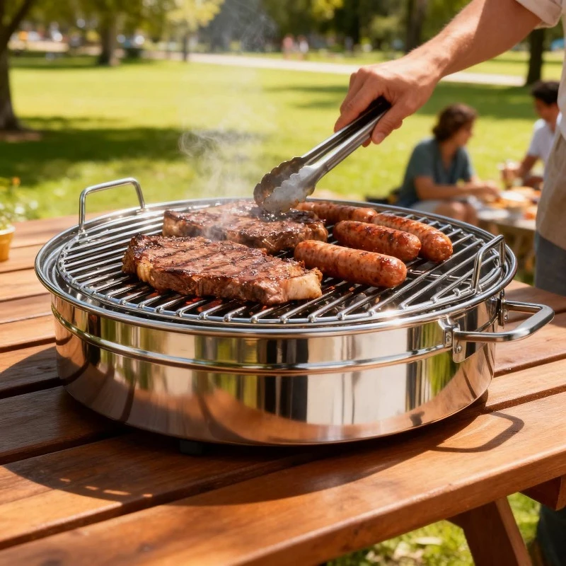 

40cm Round Barbecue Mesh Enamel Stewing Oven Double Ear Barbecue Grill Stainless Steel Barbecue Grate