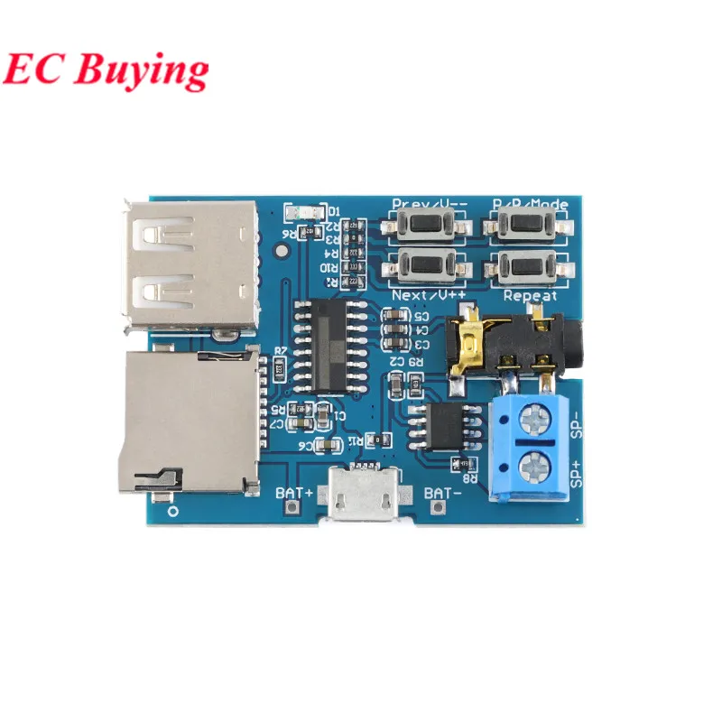 1Pc-5Pcs MP3 Lossless Decoding Power Amplifier MP3 Player Audio Module Decoder Board for TF Card U Disk Format Micro Type-C USB