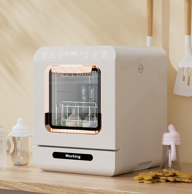 Small Portable Countertop Dishwasher Electric Freestanding Plastic UVc+Plasma Disinfection 4L Capacity Kitchen Machine Household