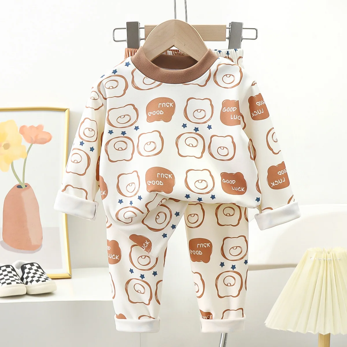 Neue Kinder Herbst warme Pyjamas Jungen Mädchen niedlichen Cartoon Bär Langarm T-Shirt Top Hosen Baby Nachtwäsche Unterwäsche Kleidung Sets