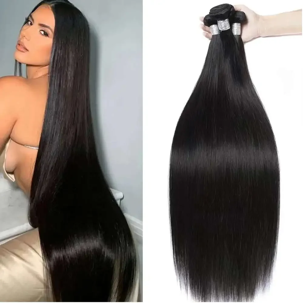 Straight Human Hair Bundles Brazilian Straight Human Hair Weave Natural Black 100% Human Hair Remy Hair Extensions 1/3/4 Piece