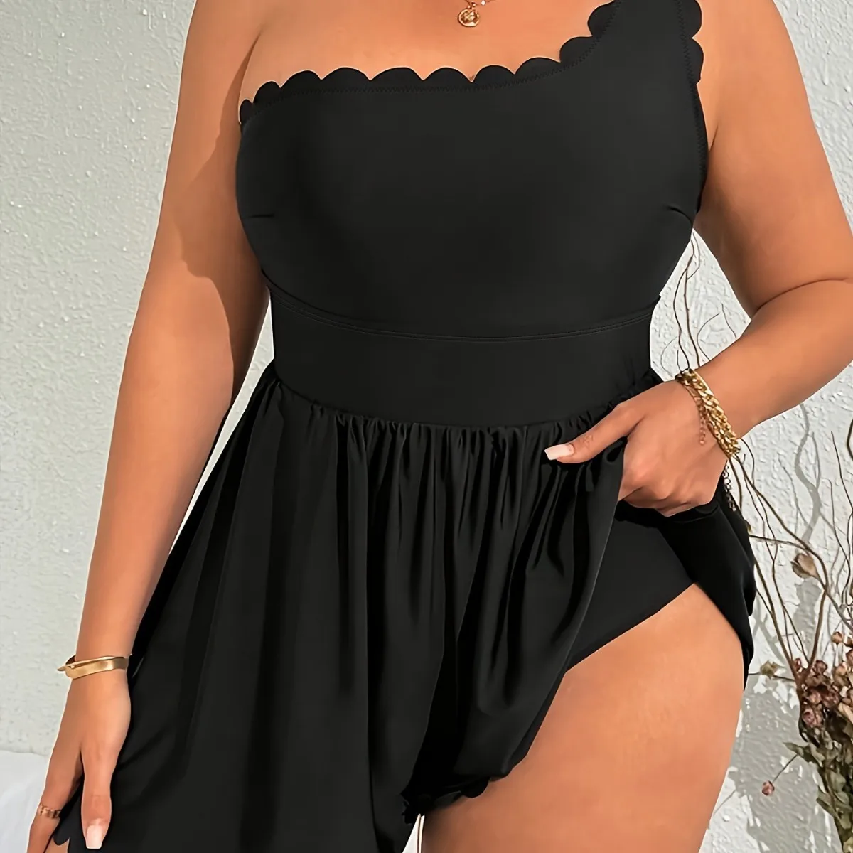 

2026 Женский слитный купальник с драпировкой, однотонный, для пляжа и плавания, летний