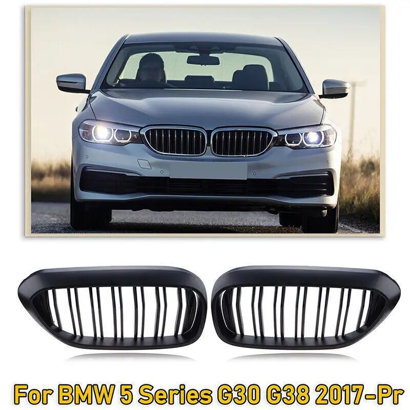 

Матовые черные решетки переднего бампера для BMW 5-й серии G30 G31 G38 2018-2020 530i 540i 550i, замена одинарных и двойных решеток.