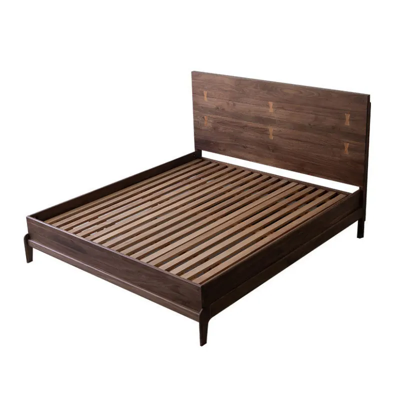 

North American Black Walnut Full Solid Wood Double Bed Modern Simple Oak Cherry Log Bedroom Double Bed