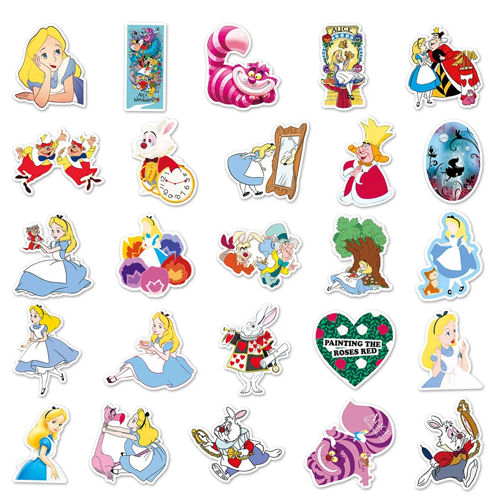 10/30/50PCS Disney Movie Alice in Wonderland Cartoon Stickers For Suitcase Luggage Guitar Fridge Laptop Phone DIY Waterproof Toy