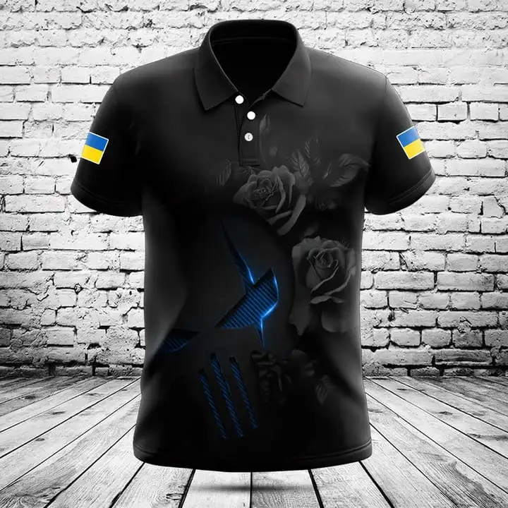 Custom Name Ukraine Flag Skull Graphic Polo Shirt Summer Cool Men's Fashion Streetwear Esports Team Jersey Short Sleeve Tee
