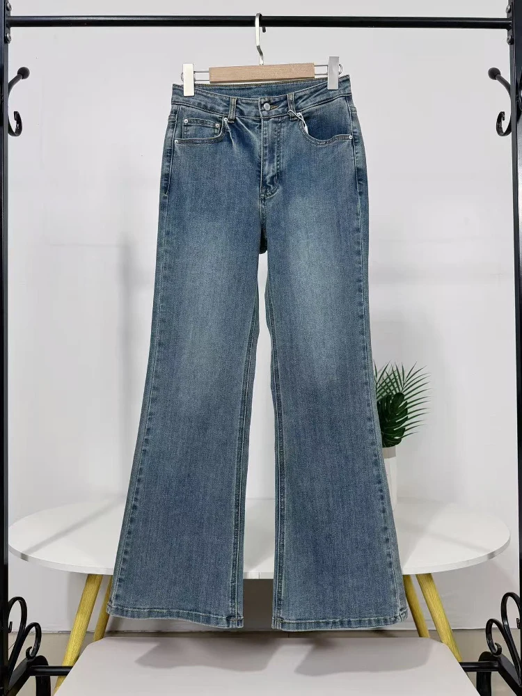 Faionable cintura alta emagrecimento micro queimado jeans feminino fino ajuste casco calças primavera novo sle longo na moda denim