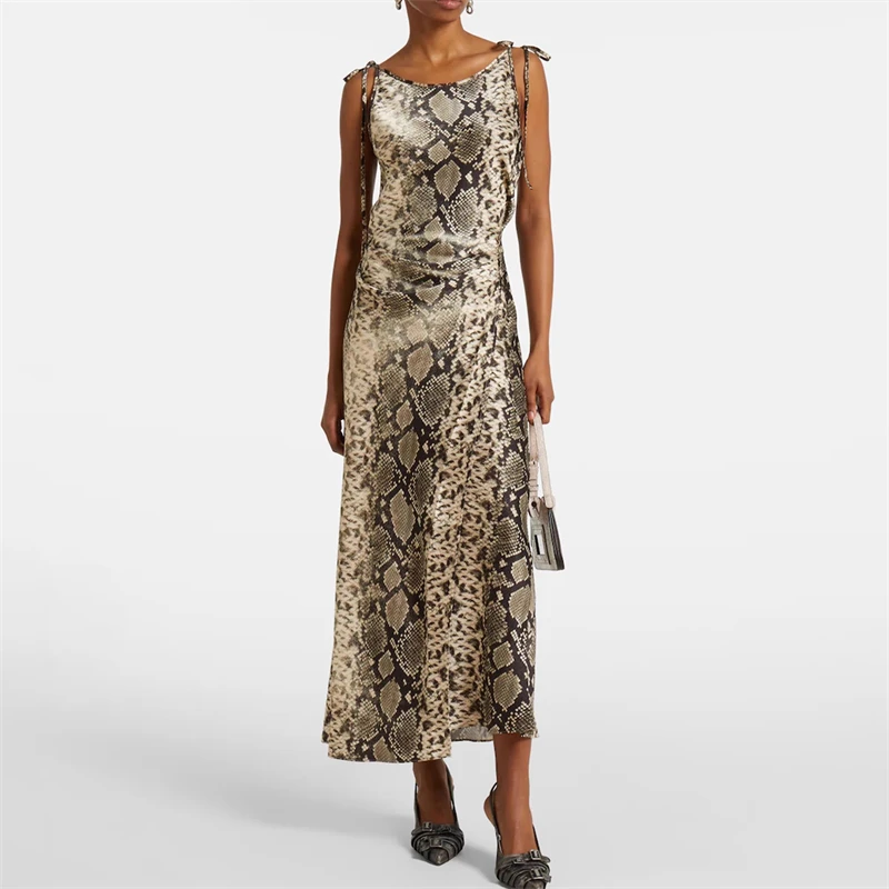 

Summer 2025 Women's Snake Patterned Strap Dress Y2K High Street Fashion Elastic Long Skirt Quality New Arrival