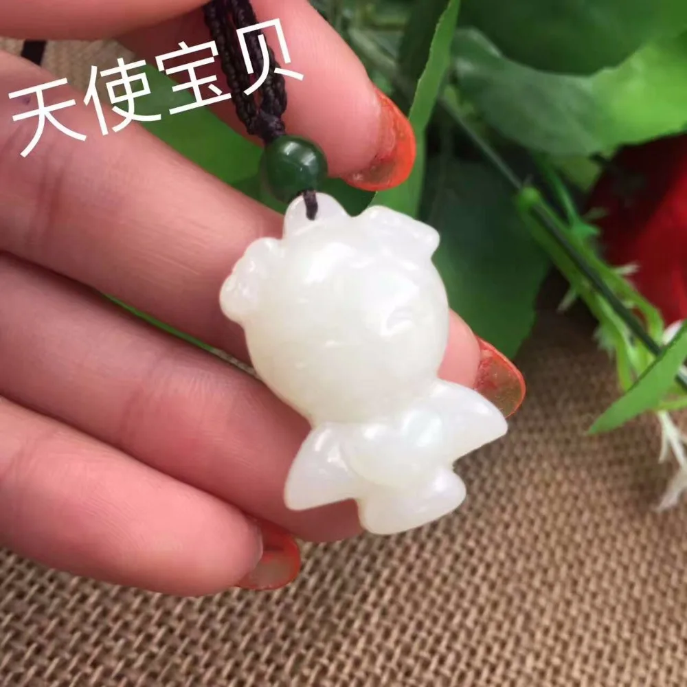 Explosion Carved  Hetian Jade Bao Angel Pendant  DIY Jewelry P0047