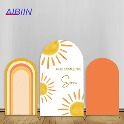 Boy Baby Shower Arch Backdrop Cover Here Comes the Son Stripe Orange Sun Pregnant Maternity Portrait Party Decor Background