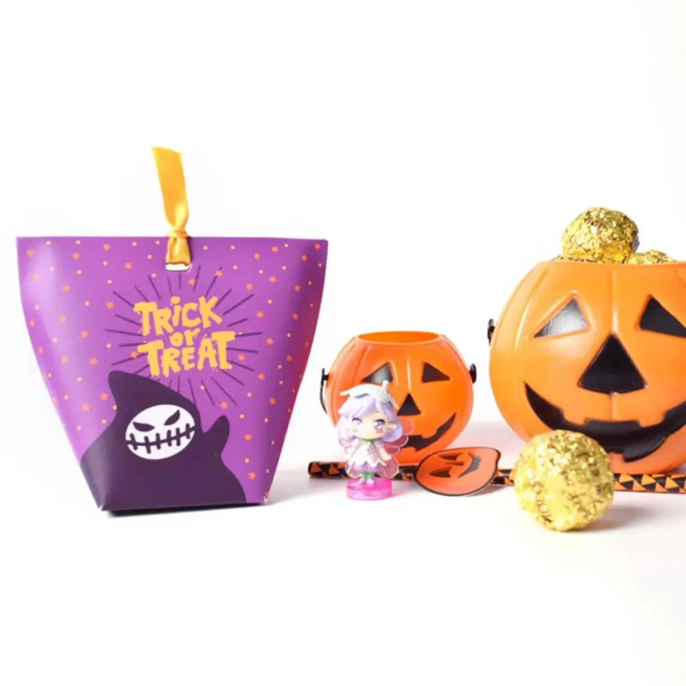 10 Pcs Cardboard Halloween Candy Box Easy To Assemble Ribbons Portable Packaging Bag Durable Widely use