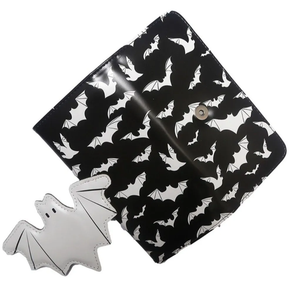 Multi-Functional Bat Ghost Print Wallet Large Capacity Long Strap Foldable Coin Purse Portable Buckle Design view 3