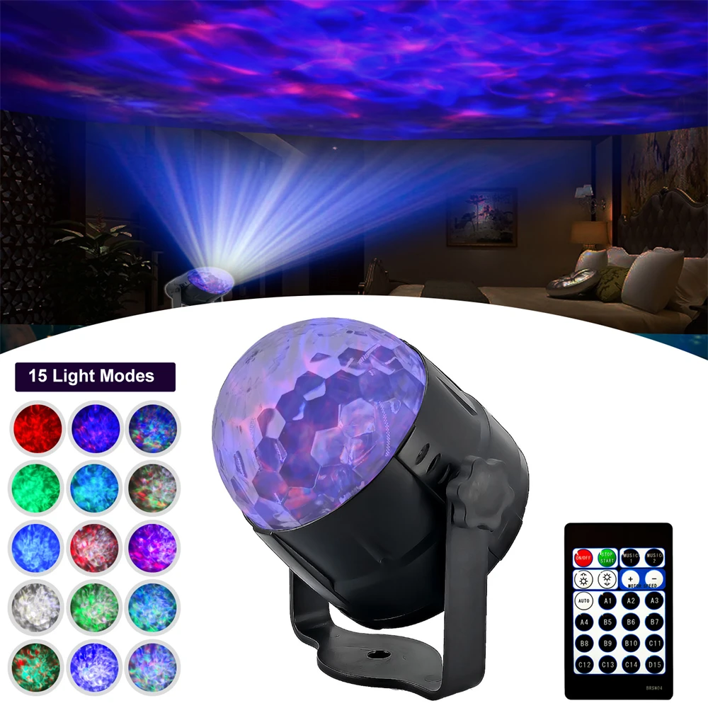 

USB 15 Colors LED Water Wave Ripple Projector Stage Light Ocean Flame Water Pattern Projection Lamp for Home Party Room Decor