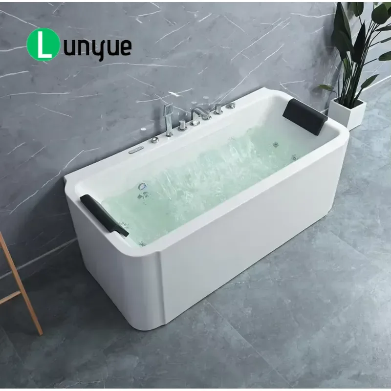 Modern Eco Friendly Acrylic Freestanding Bathtub with Air Massage Whirlpool Function Portable Drain for Indoor