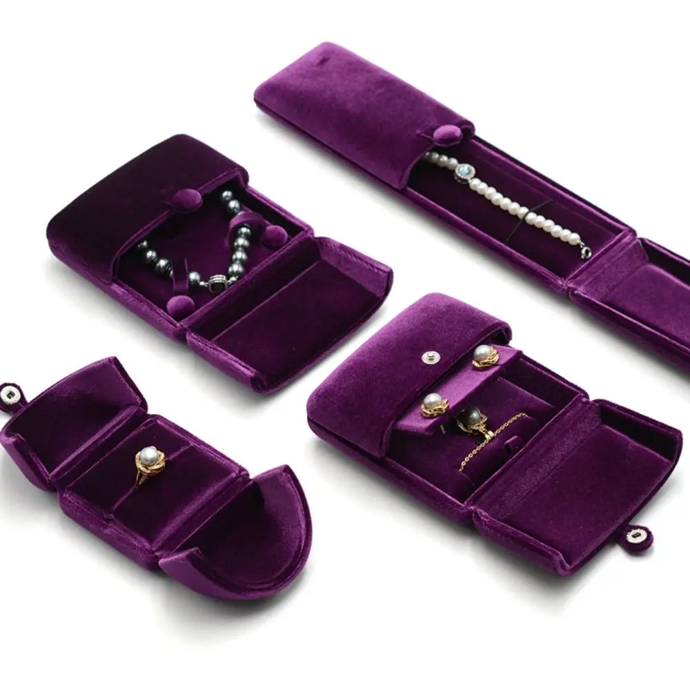 Solid Color Velvet Jewelry Box Luxury Vintage Rings Bearer Box Ornaments Double Door Necklace Bracelet Case Jewelry Storage