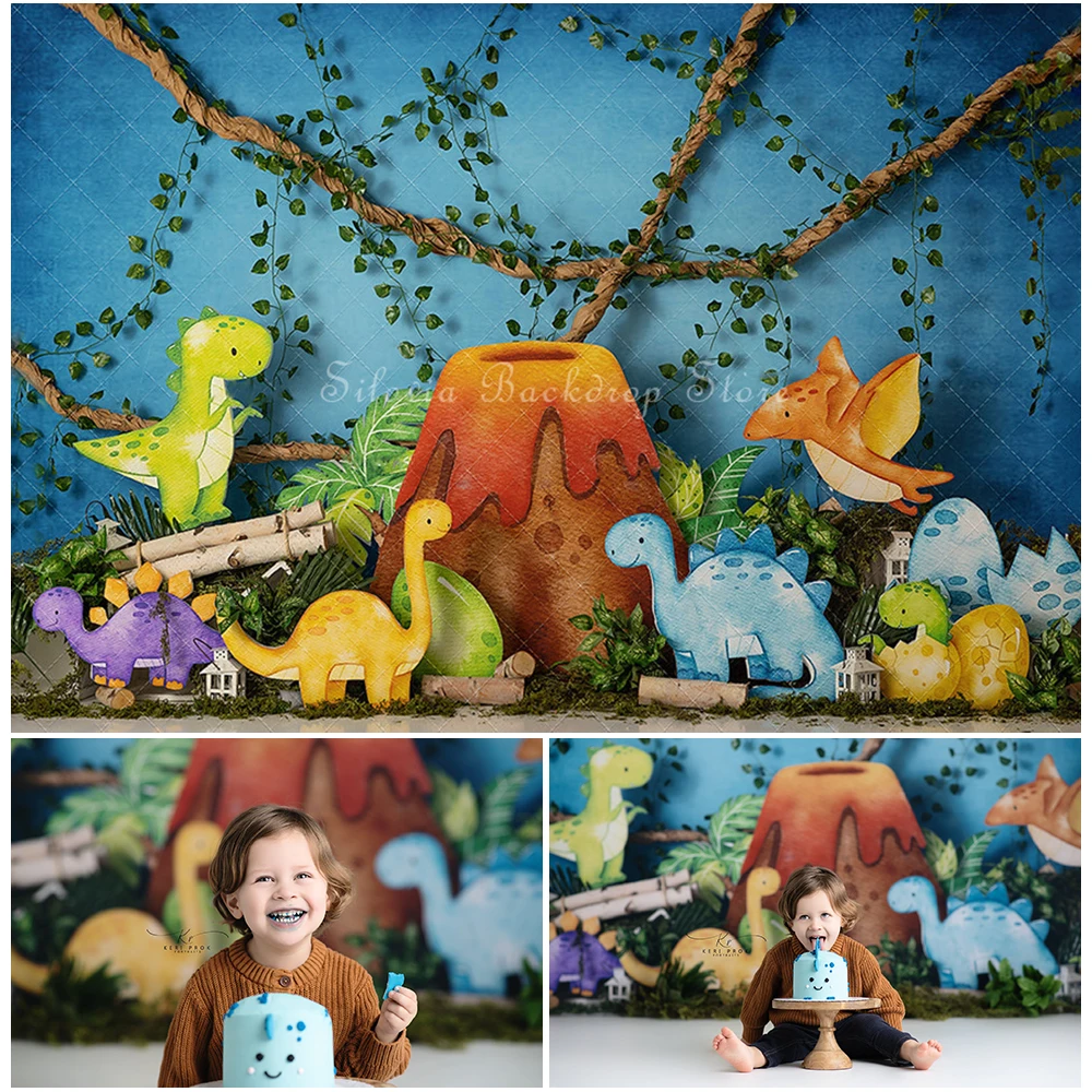 

Volanic Blast Jungle Photo Background Children Birthday Cake Smash Photography Backdrops Cartoon Dinosaur Photo Studio Props