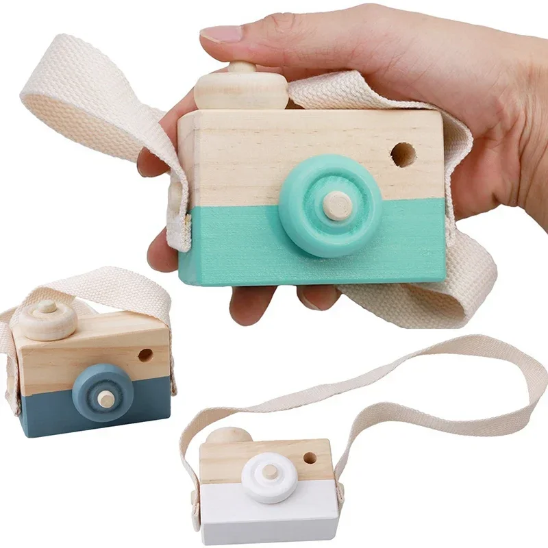 Lindos juguetes para bebés, Mini cámara de madera colgante, juguetes de fotografía para niños, juguete para regalo Montessori, regalos DIY de madera para niños