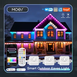 MOES Tuya WiFi Smart Eaves String LED Lights Outdoor IP67 Waterproof 1600 Million RGB Color RF Remote Control Alexa Google Home